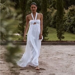 DISSH Verdes White Linen Halter Dress Sz: 2